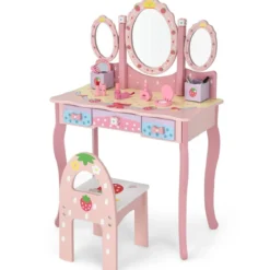 Kinder Schminktisch Kinder Frisier-Set mit Spiegel 70 x 34 x 105 cm Rosa
