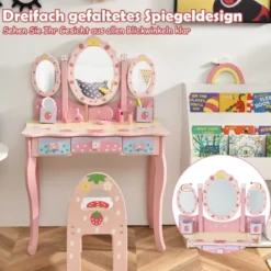 Kinder Schminktisch Kinder Frisier-Set mit Spiegel 70 x 34 x 105 cm Rosa