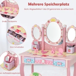 Kinder Schminktisch Kinder Frisier-Set mit Spiegel 70 x 34 x 105 cm Rosa