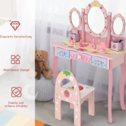 Kinder Schminktisch Kinder Frisier-Set mit Spiegel 70 x 34 x 105 cm Rosa