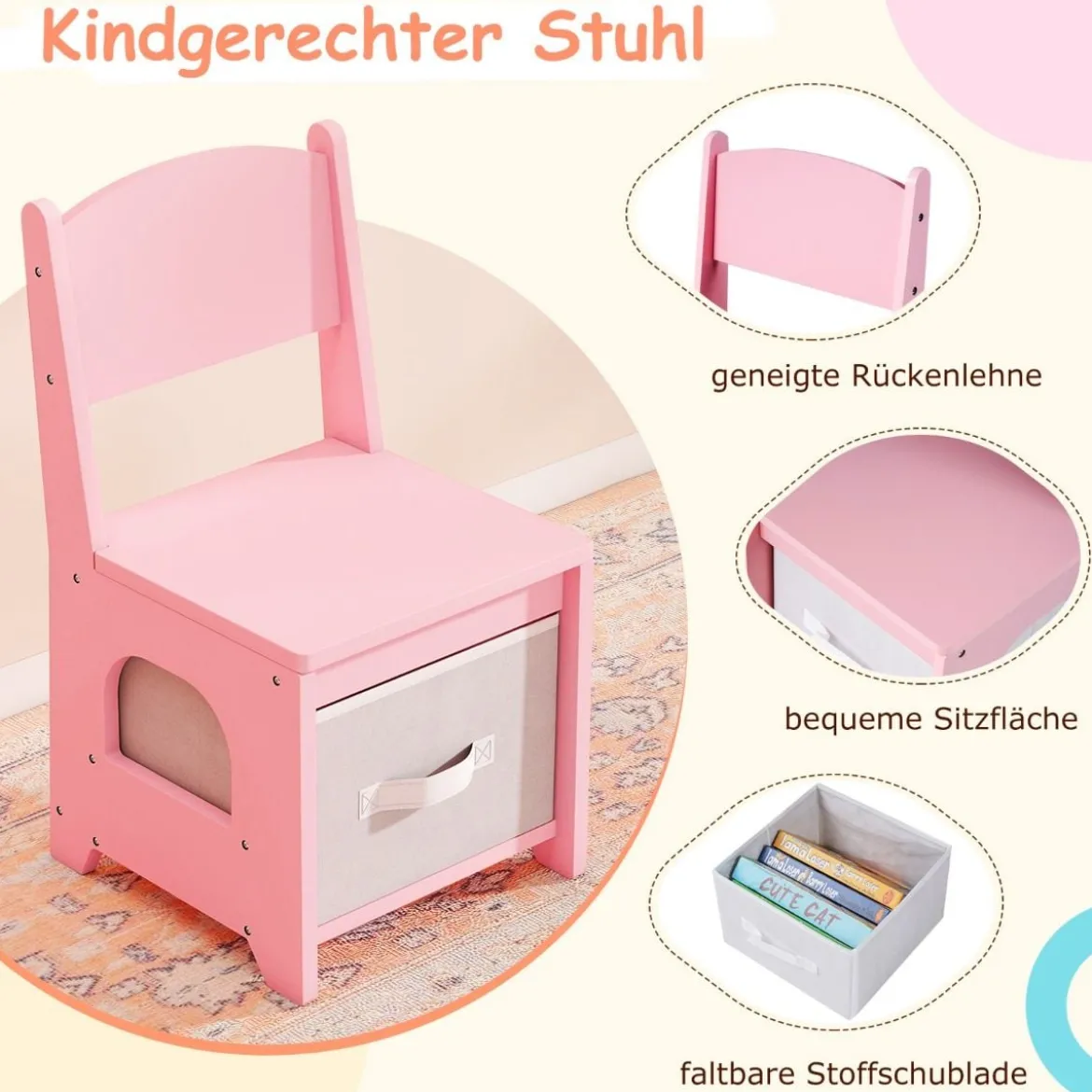 Kinder Schminktisch mit Beleuchtung Prinzessin Schminktisch & Stuhl Set mit 5 Schubladen & 2 Fächern Rosa