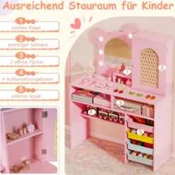 Kinder Schminktisch mit Beleuchtung Prinzessin Schminktisch & Stuhl Set mit 5 Schubladen & 2 Fächern Rosa