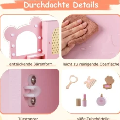 Kinder Schminktisch mit Beleuchtung Prinzessin Schminktisch & Stuhl Set mit 5 Schubladen & 2 Fächern Rosa