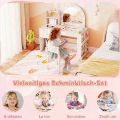 Kinder Schminktisch mit Beleuchtung Prinzessin Kinderschminktisch mit Beleuchtetem Spiegel Frisiertisch Reinweiß
