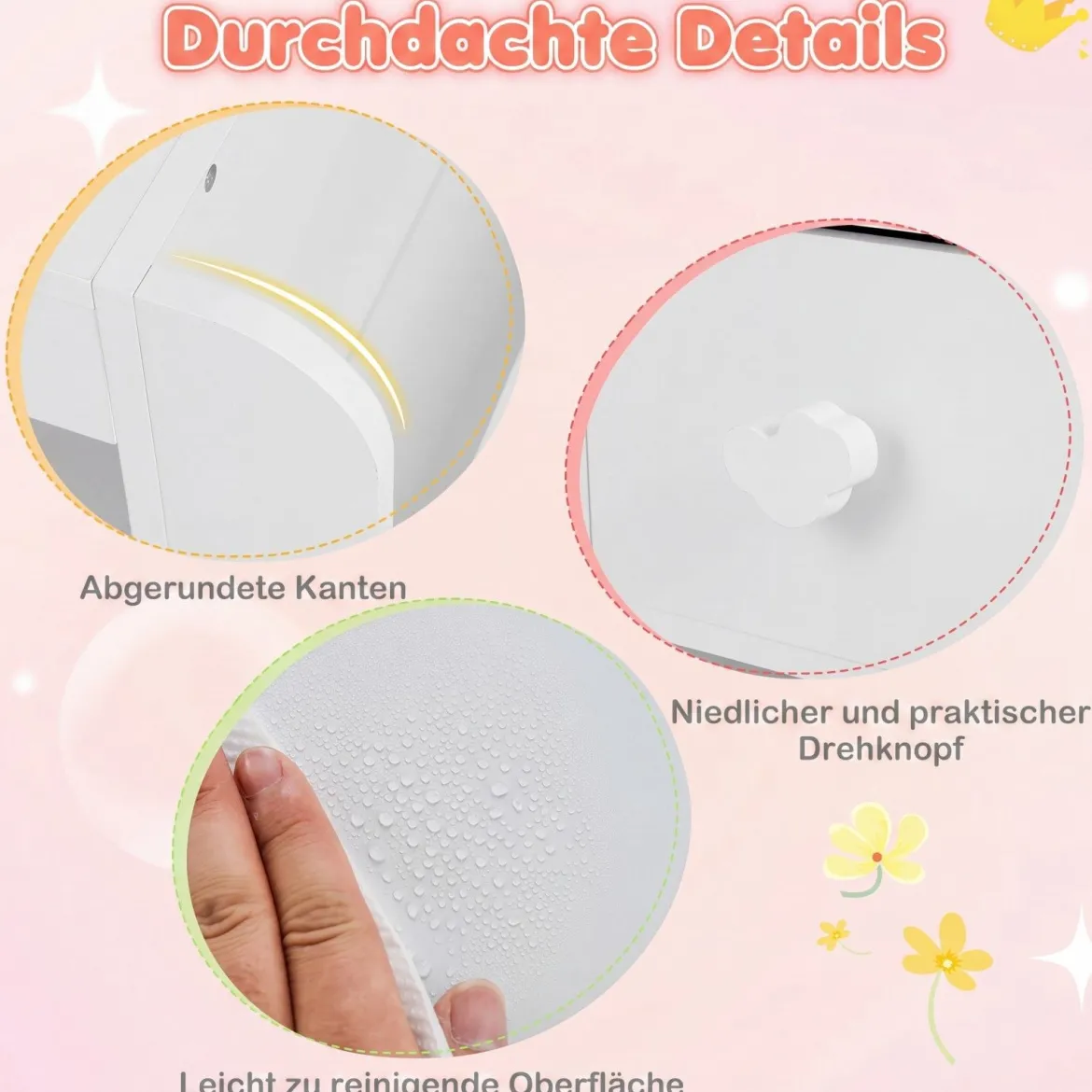 Kinder Schminktisch mit Beleuchtung Prinzessin Kinderschminktisch mit Beleuchtetem Spiegel Frisiertisch Reinweiß