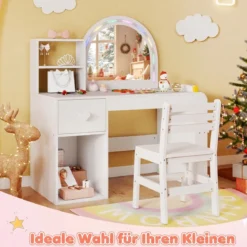 Kinder Schminktisch mit Beleuchtung Prinzessin Kinderschminktisch mit Beleuchtetem Spiegel Frisiertisch Reinweiß