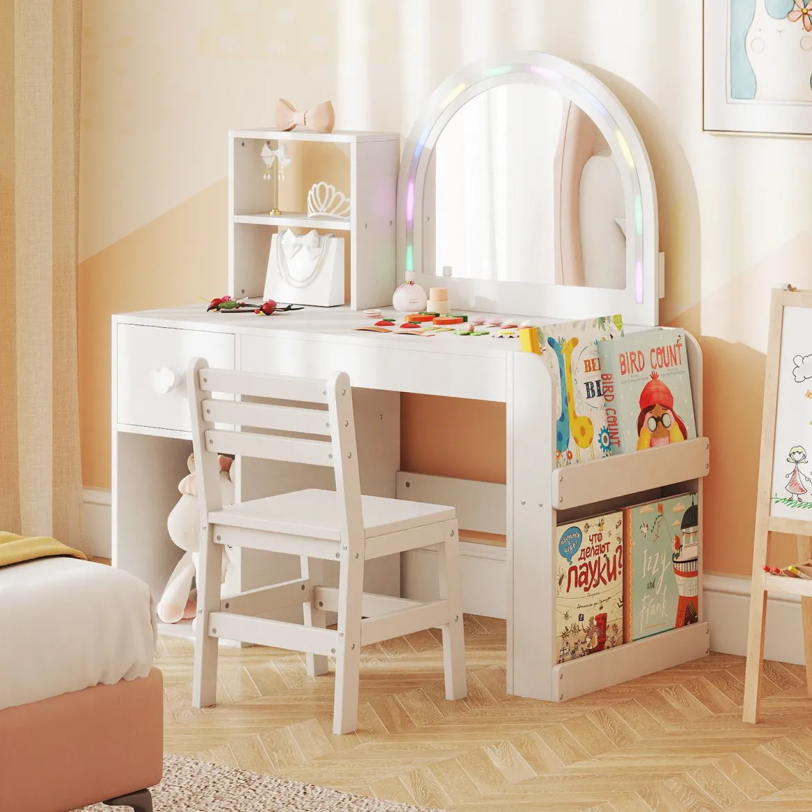 Kinder Schminktisch mit Beleuchtung Prinzessin Kinderschminktisch mit Beleuchtetem Spiegel Frisiertisch Reinweiß