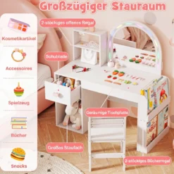 Kinder Schminktisch mit Beleuchtung Prinzessin Kinderschminktisch mit Beleuchtetem Spiegel Frisiertisch Reinweiß