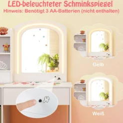 Kinder Schminktisch mit Beleuchtung Kinderschminktisch mit Spiegel Frisiertisch Weiß