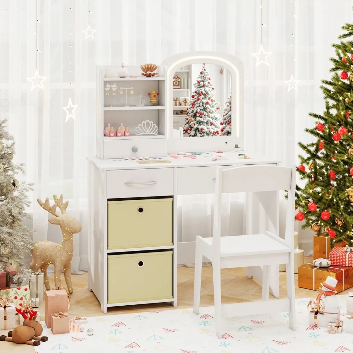 Kinder Schminktisch mit Beleuchtung Kinderschminktisch mit Spiegel Frisiertisch Weiß