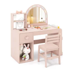 Kinder Schminktisch mit Beleuchtung Prinzessin Kinderschminktisch mit beleuchtetem Spiegel Frisiertisch Rosa