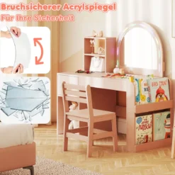 Kinder Schminktisch mit Beleuchtung Prinzessin Kinderschminktisch mit beleuchtetem Spiegel Frisiertisch Rosa