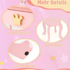 Kinder Schminktisch mit Beleuchtung Frisiertisch Mädchen mit Dreifach Klappbarem Spiegel