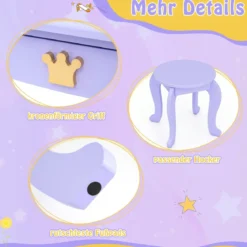 Kinder Schminktisch mit Beleuchtung Frisiertisch Mädchen mit Dreifach Klappbarem Spiegel