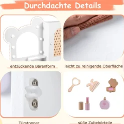 Kinder Schminktisch mit Beleuchtung Prinzessin Schminktisch & Stuhl Set mit 5 Schubladen & 2 Fächern Weiß