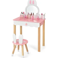 Kinder Schminktisch mit Hocker Prinzessin Schminkkommode 60 x 34 x 103 cm Rosa + Weiß