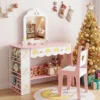 Kinderschminktisch mit Stuhl & Wolkenförmiger Spiegel Schminktisch mit 2 Schubladen Weiß