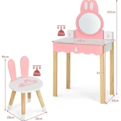 Kinder Schminktisch Schminkkommode mit Hocker Frisiertisch mit Spiegel 60 x 34 x 103 cm Rosa