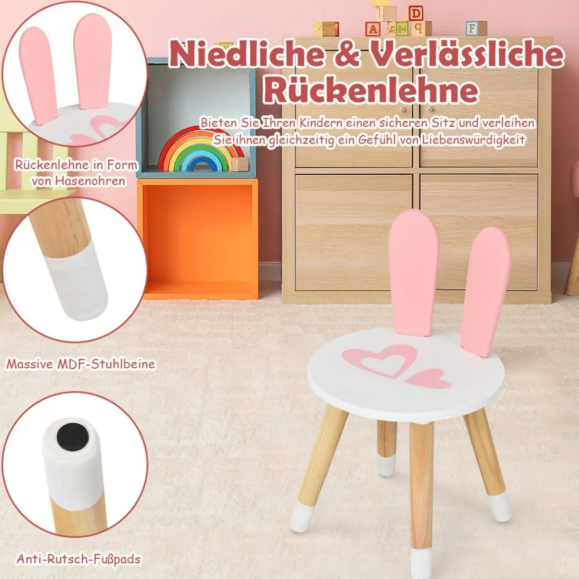 Kinder Schminktisch Schminkkommode mit Hocker Frisiertisch mit Spiegel 60 x 34 x 103 cm Rosa
