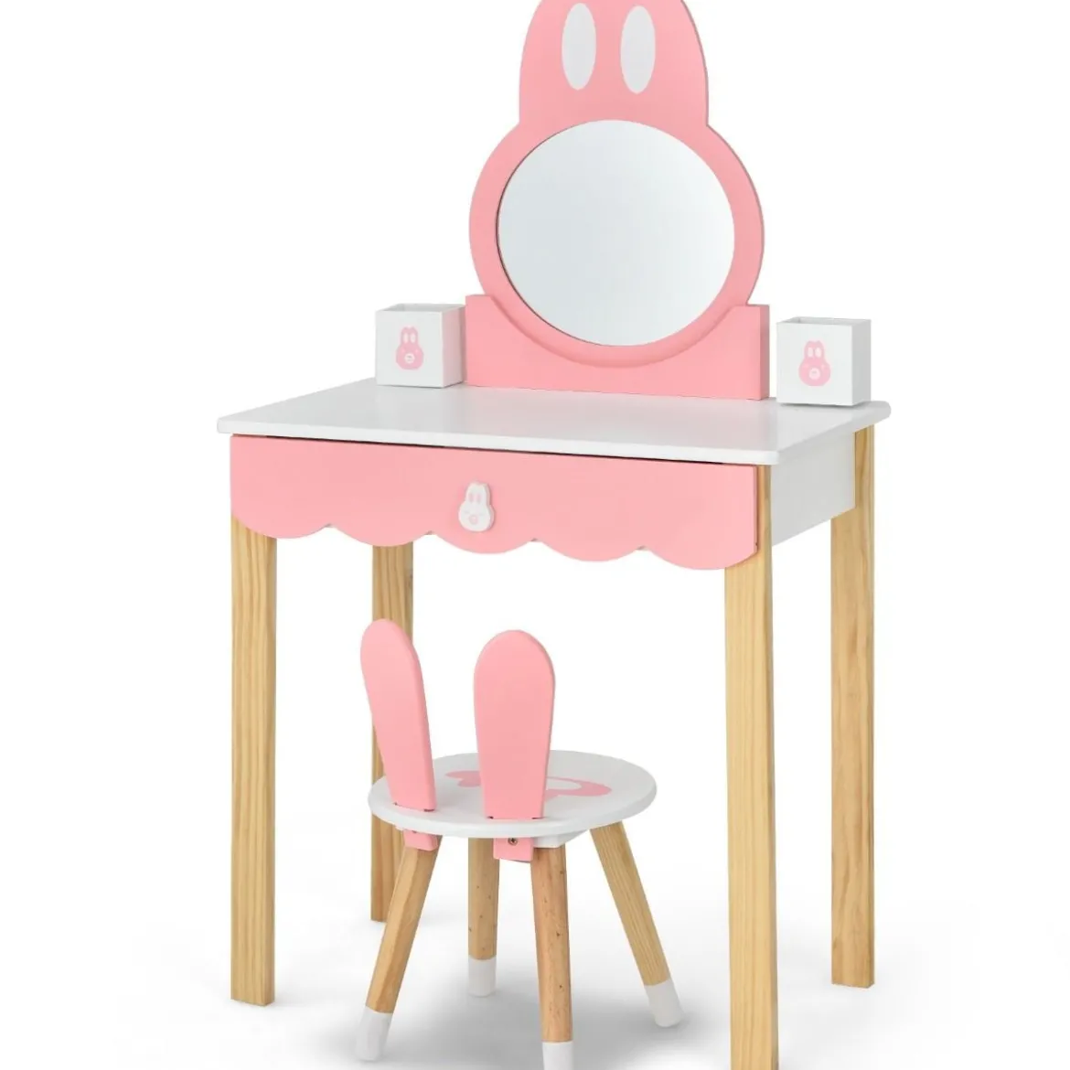 Kinder Schminktisch Schminkkommode mit Hocker Frisiertisch mit Spiegel 60 x 34 x 103 cm Rosa