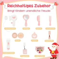 Kinder Schminktisch Set mit ♡Herzförmigem Spiegel & Hocker & Schublade & Zubehör