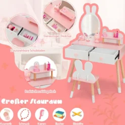 Kinder Schminktisch Set mit Kaninchen Design Schminkset mit Massivholzbeinen