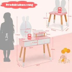 Kinder Schminktisch Set mit Kaninchen Design Schminkset mit Massivholzbeinen