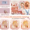 Kinderschminktisch- und Stuhl-Set Frisiertisch mit Spiegel mit 3-Farbbeleuchtung einstellbare Helligkeit Rosa