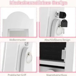 Kinder Schmuckschrank mit Beleuchtung Stehender Schmuckorganizer mit Ganzkörperspiegel Weiß