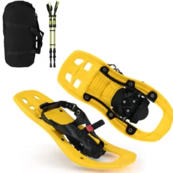 Kinderschneeschuhe mit Teleskop-Wanderstöcken & Tragetasche leichte All-Terrain Schneeschuhe Gelb