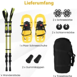 Kinderschneeschuhe mit Teleskop-Wanderstöcken & Tragetasche leichte All-Terrain Schneeschuhe Gelb