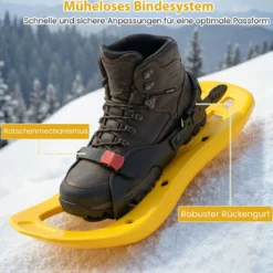 Kinderschneeschuhe mit Teleskop-Wanderstöcken & Tragetasche leichte All-Terrain Schneeschuhe Gelb