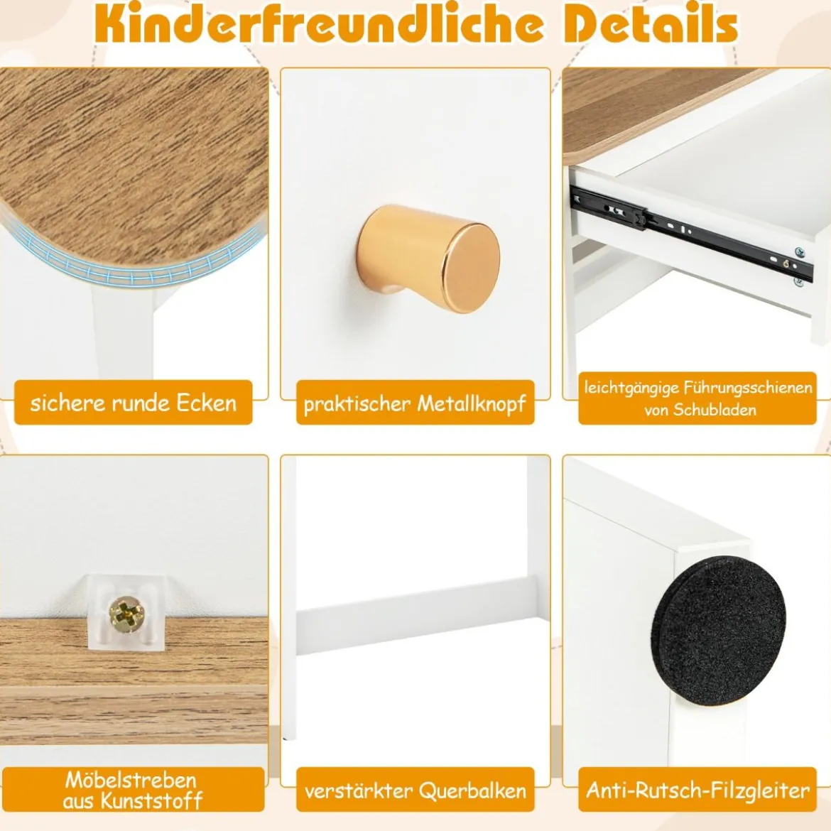 Kinder Schreibtisch aus Holz mit Schublade & Ablagefach Schülerschreibtisch Kindertisch Natur