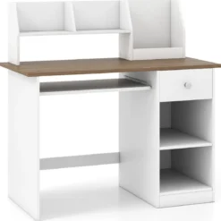 Kinderschreibtisch aus Holz Schülerschreibtisch mit Ablage Kindertisch 100kg belastbar 90 x 45 x 90 cm Natur