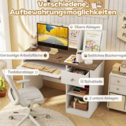 Kinderschreibtisch aus Holz Schülerschreibtisch mit Ablage Kindertisch 100kg belastbar 90 x 45 x 90 cm Natur