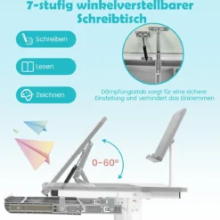 Kinderschreibtisch 51-73cm Höhenverstellbar Schülerschreibtisch mit neigbarer Tischplatte