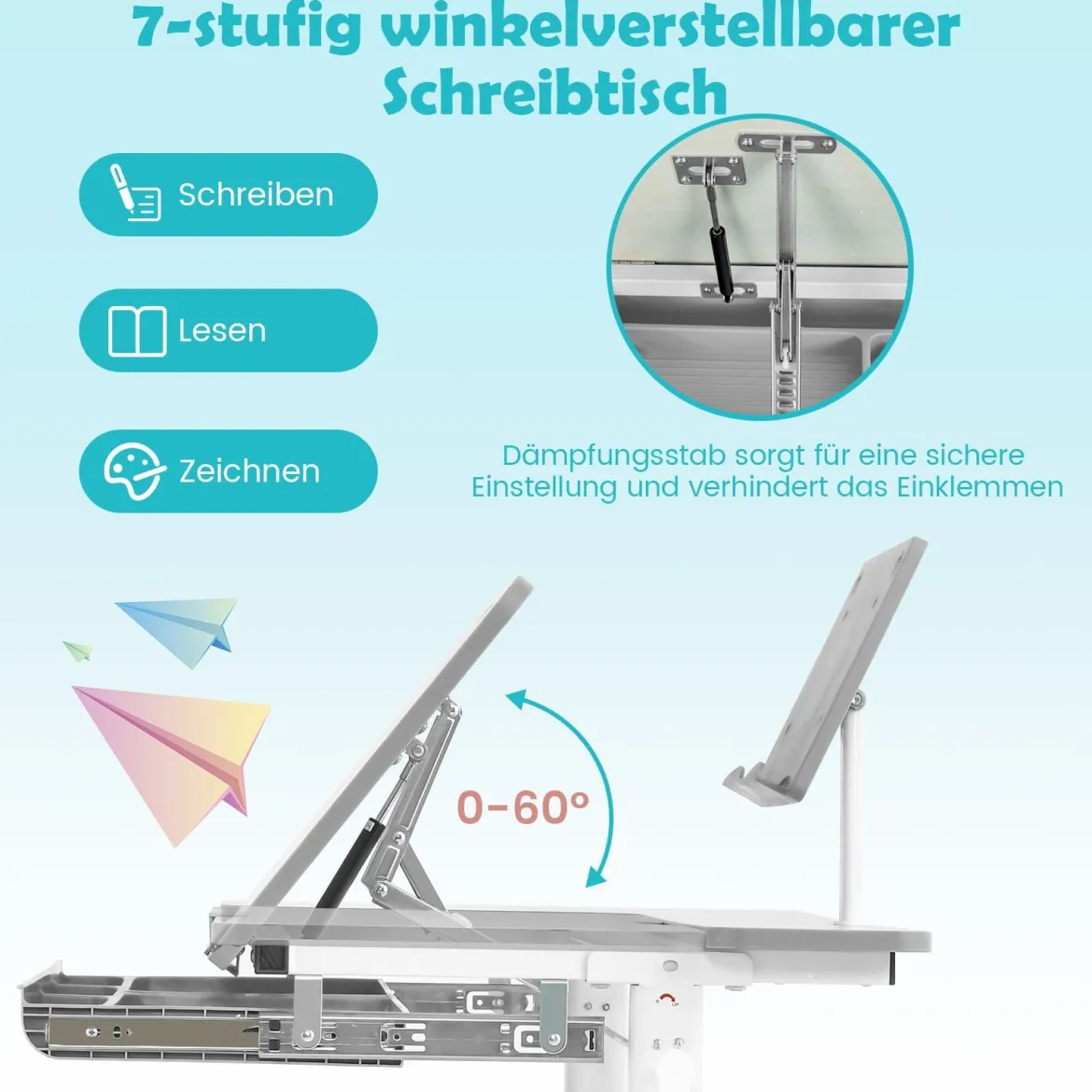 Kinderschreibtisch 51-73cm Höhenverstellbar Schülerschreibtisch mit neigbarer Tischplatte