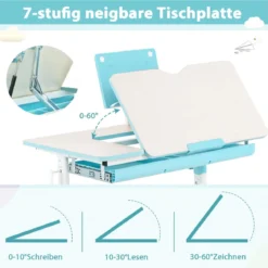 Kinderschreibtisch 51-73cm Höhenverstellbar Schülerschreibtisch mit neigbarer Tischplatte