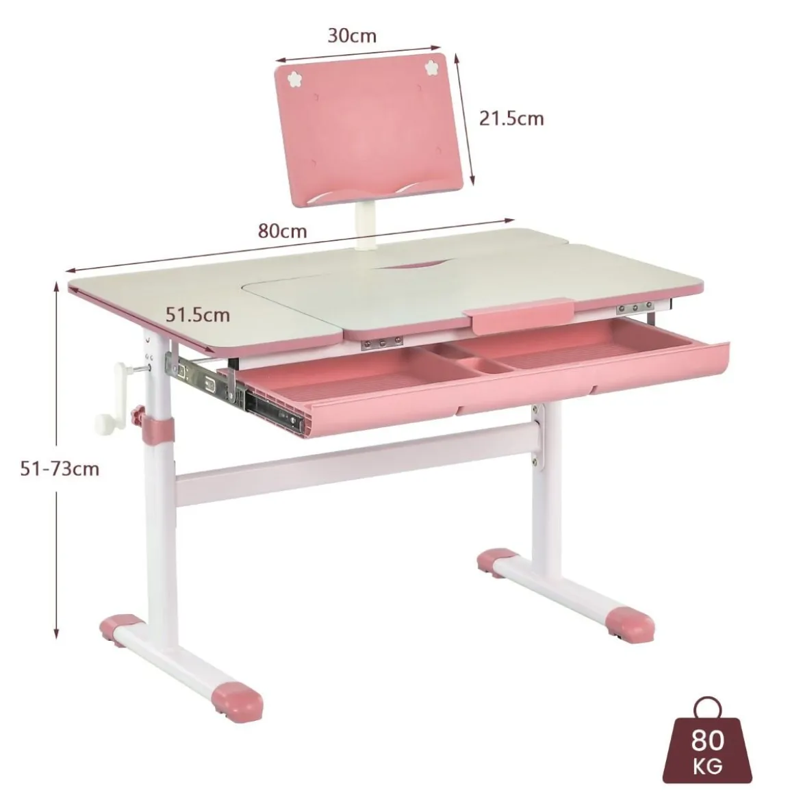 Kinderschreibtisch 51-73cm Höhenverstellbar Schülerschreibtisch mit neigbarer Tischplatte