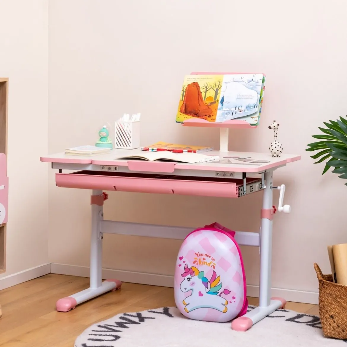 Kinderschreibtisch 51-73cm Höhenverstellbar Schülerschreibtisch mit neigbarer Tischplatte