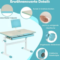 Kinderschreibtisch 51-73cm Höhenverstellbar Schülerschreibtisch mit neigbarer Tischplatte