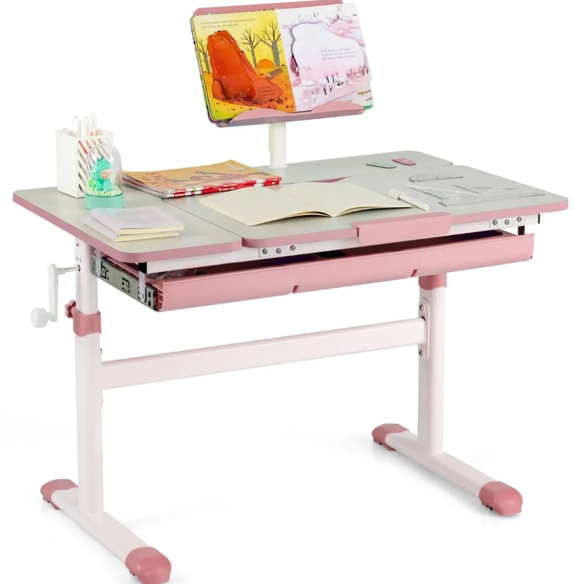 Kinderschreibtisch 51-73cm Höhenverstellbar Schülerschreibtisch mit neigbarer Tischplatte