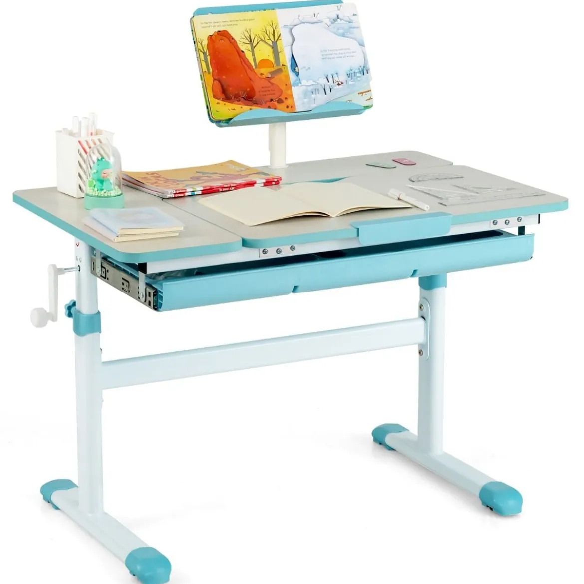 Kinderschreibtisch 51-73cm Höhenverstellbar Schülerschreibtisch mit neigbarer Tischplatte