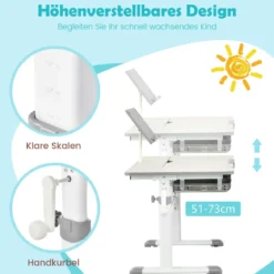 Kinderschreibtisch 51-73cm Höhenverstellbar Schülerschreibtisch mit neigbarer Tischplatte