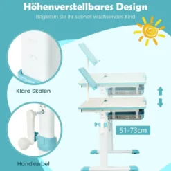 Kinderschreibtisch höhenverstellbar Schülerschreibtisch mit Kinder Schreibtischstuhl für 3-10 J. Kinder