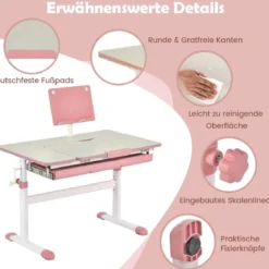 Kinderschreibtisch höhenverstellbar Schülerschreibtisch mit Kinder Schreibtischstuhl für 3-10 J. Kinder
