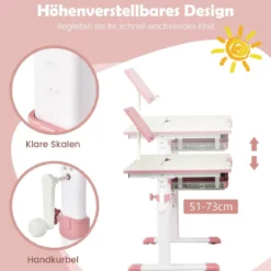 Kinderschreibtisch höhenverstellbar Schülerschreibtisch mit Kinder Schreibtischstuhl für 3-10 J. Kinder