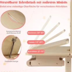 Kinderschreibtisch mit Regal & Schublade höhenverstellbarer Schülerschreibtisch mit neigbarer Tischplatte Blau/Rosa/Natur
