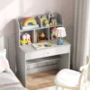 Kinder Schreibtisch mit Schublade & Ablagefach Holz Schülerschreibtisch Kindertisch Grau