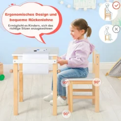 Kinderschreibtisch mit Stuhl Kindertisch-Set mit Schublade Weiß + Natur